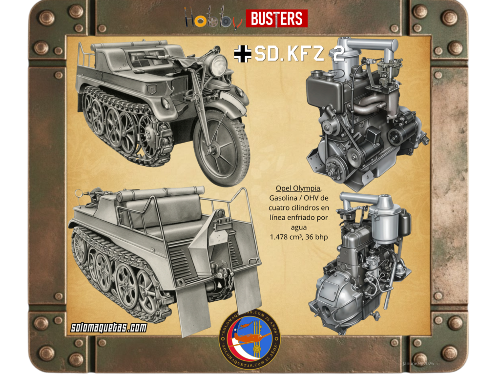 Sd.Kfz2 con detalle de motor Opel Olimpia