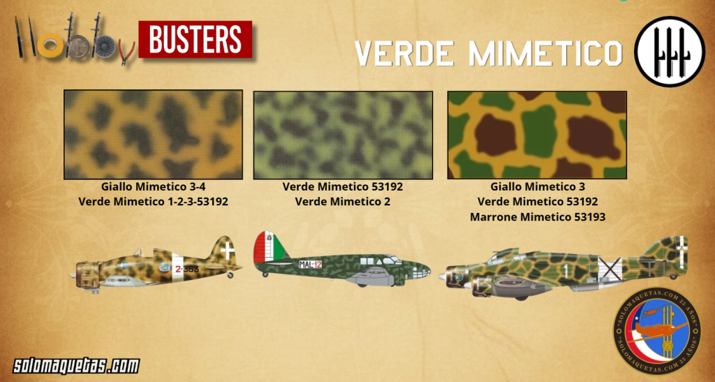 Tres esquemas donde el Verde Mimetico participa, ofreciendo distintas soluciones de camuflaje
